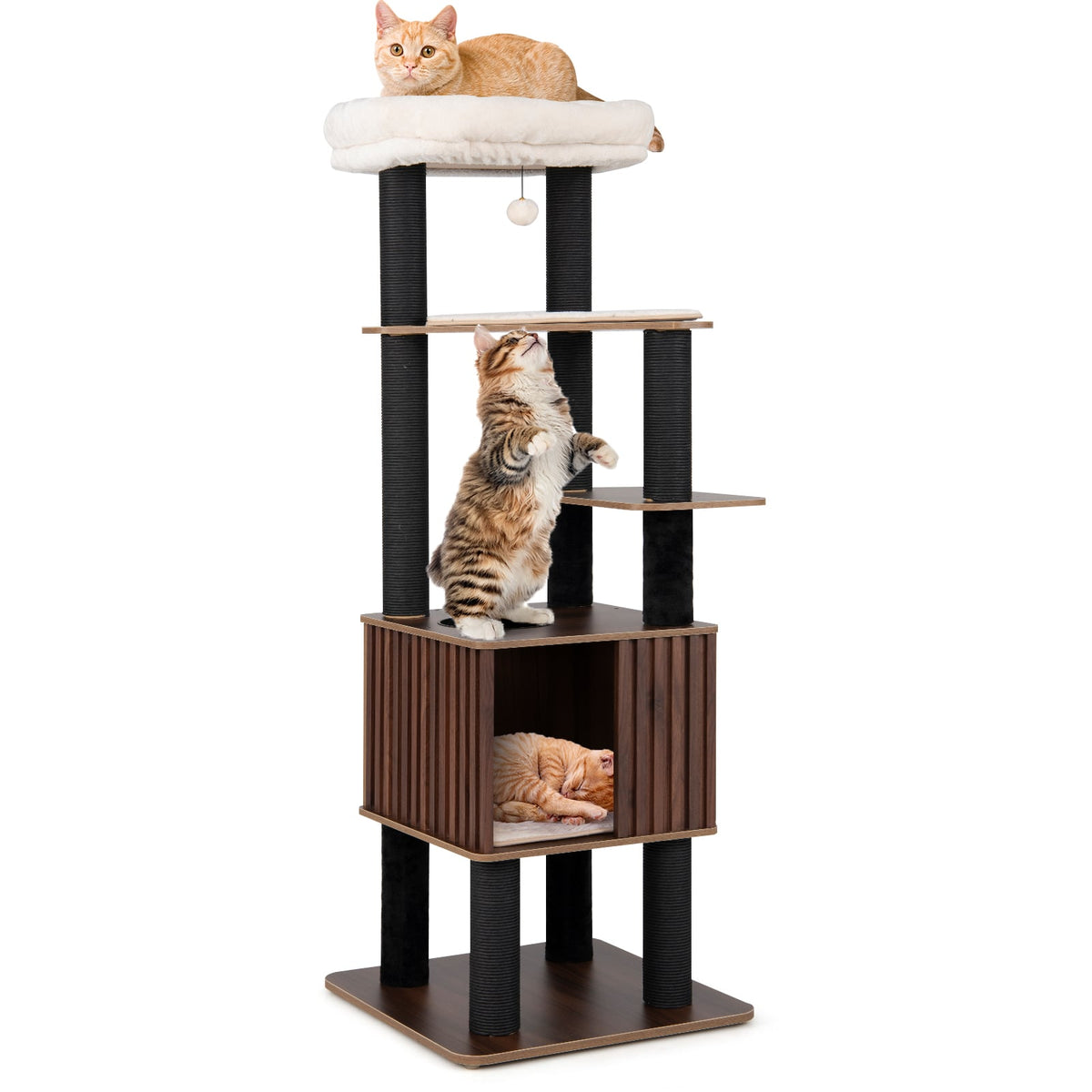 Wooden Cat Tower Top Perch with Soft Padding-Brown-Cat Trees & Scratchers-DECOROLALA