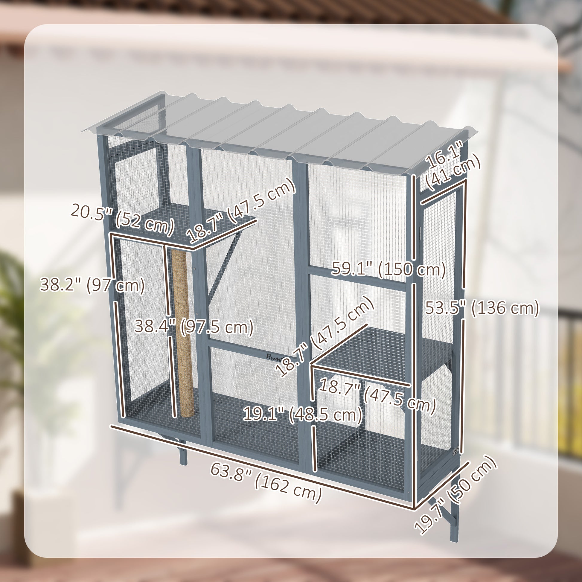 Wooden Catio Cat Window Enclosure - Grey 2-3 Cats-DECOROLALA