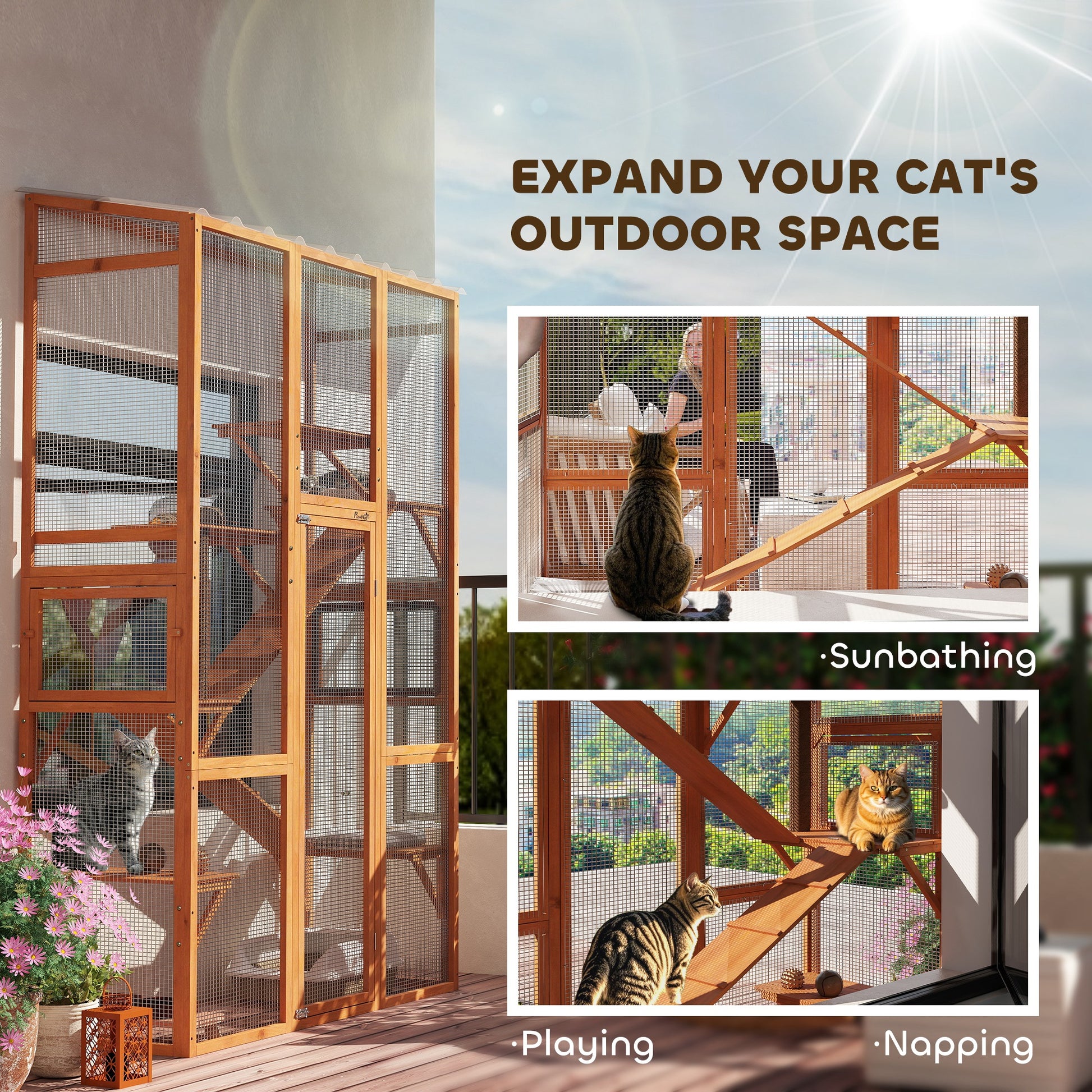Wooden Catio Outdoor Cat Enclosure Orange-DECOROLALA