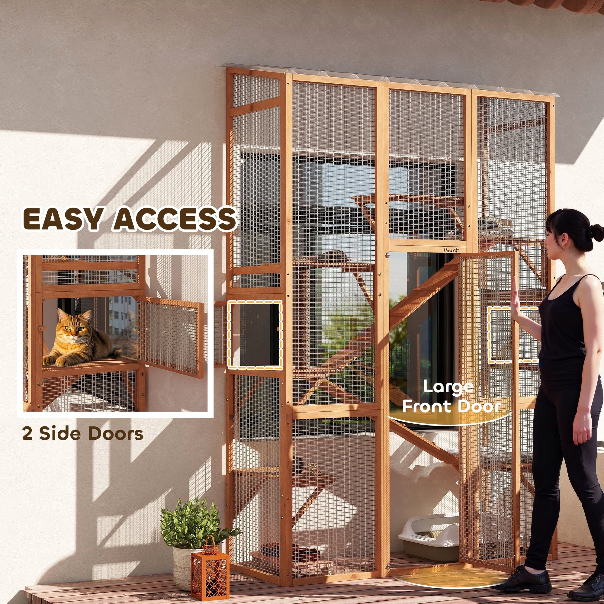 Wooden Catio Outdoor Cat Enclosure Orange-DECOROLALA
