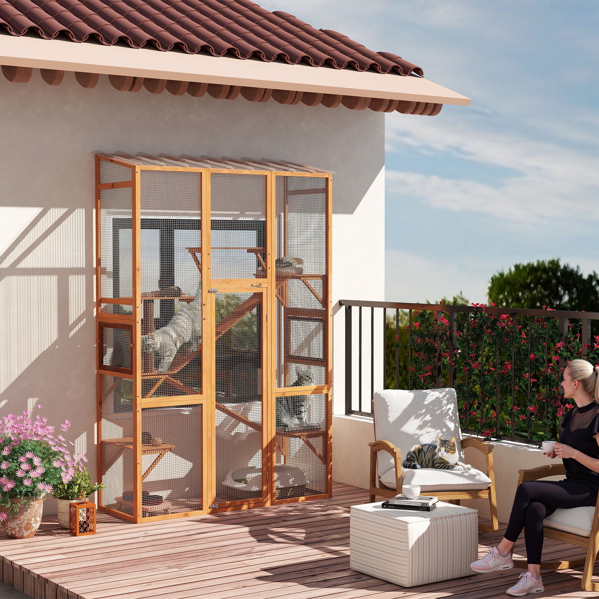 Wooden Catio Outdoor Cat Enclosure Orange-DECOROLALA