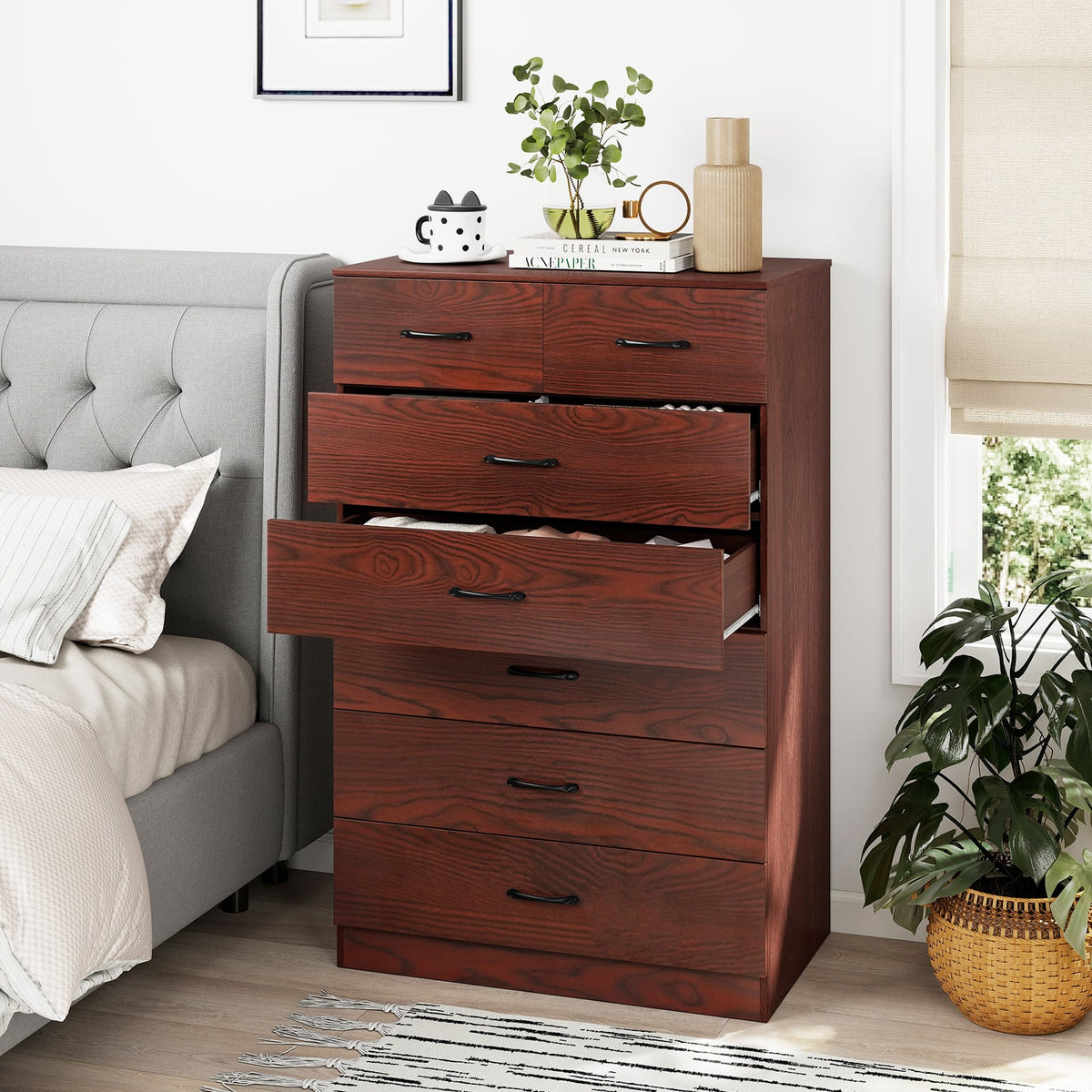 Wooden Chest of Drawers 7-Drawer White/Brown (min order qty 2)-Dressers & Chests-DECOROLALA