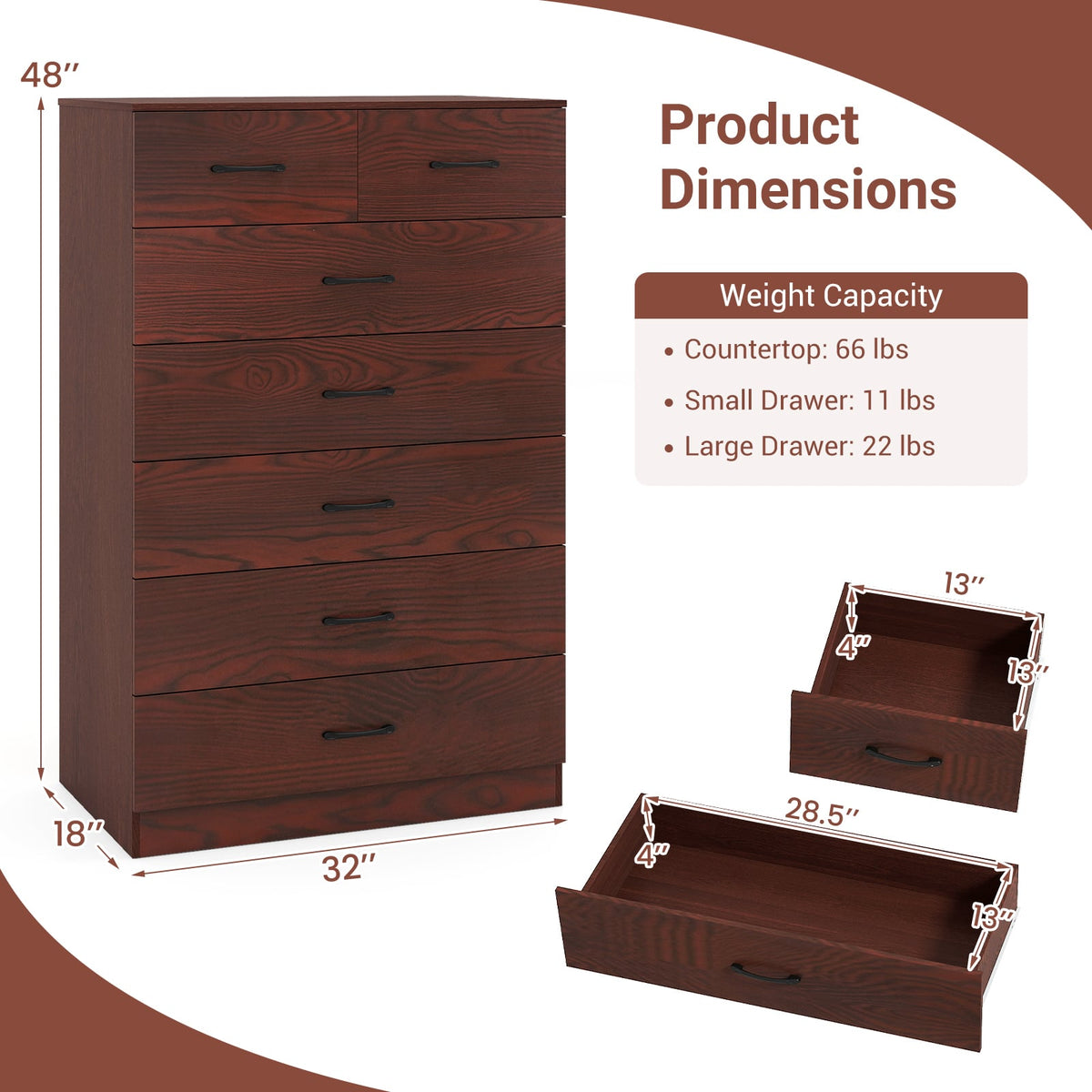 Wooden Chest of Drawers 7-Drawer White/Brown (min order qty 2)-Dressers & Chests-DECOROLALA