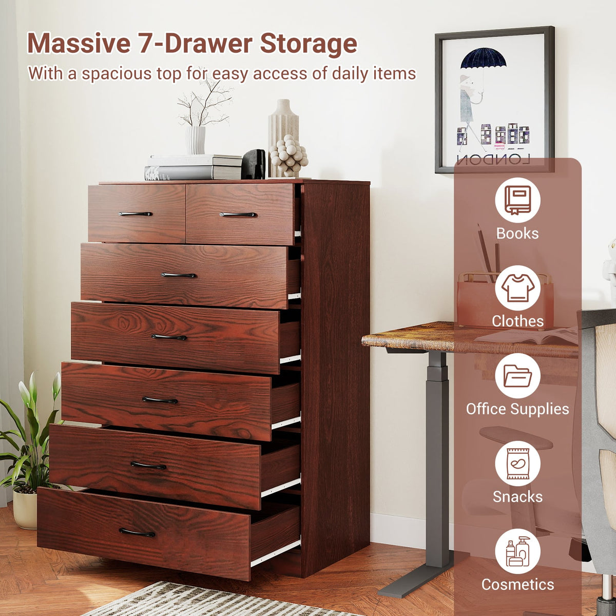 Wooden Chest of Drawers 7-Drawer White/Brown (min order qty 2)-Dressers & Chests-DECOROLALA