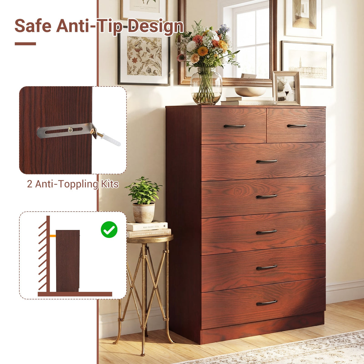 Wooden Chest of Drawers 7-Drawer White/Brown (min order qty 2)-Dressers & Chests-DECOROLALA