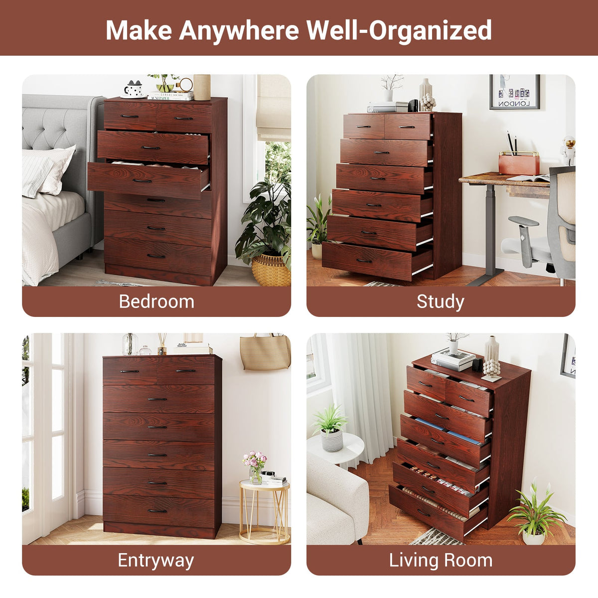Wooden Chest of Drawers 7-Drawer White/Brown (min order qty 2)-Dressers & Chests-DECOROLALA