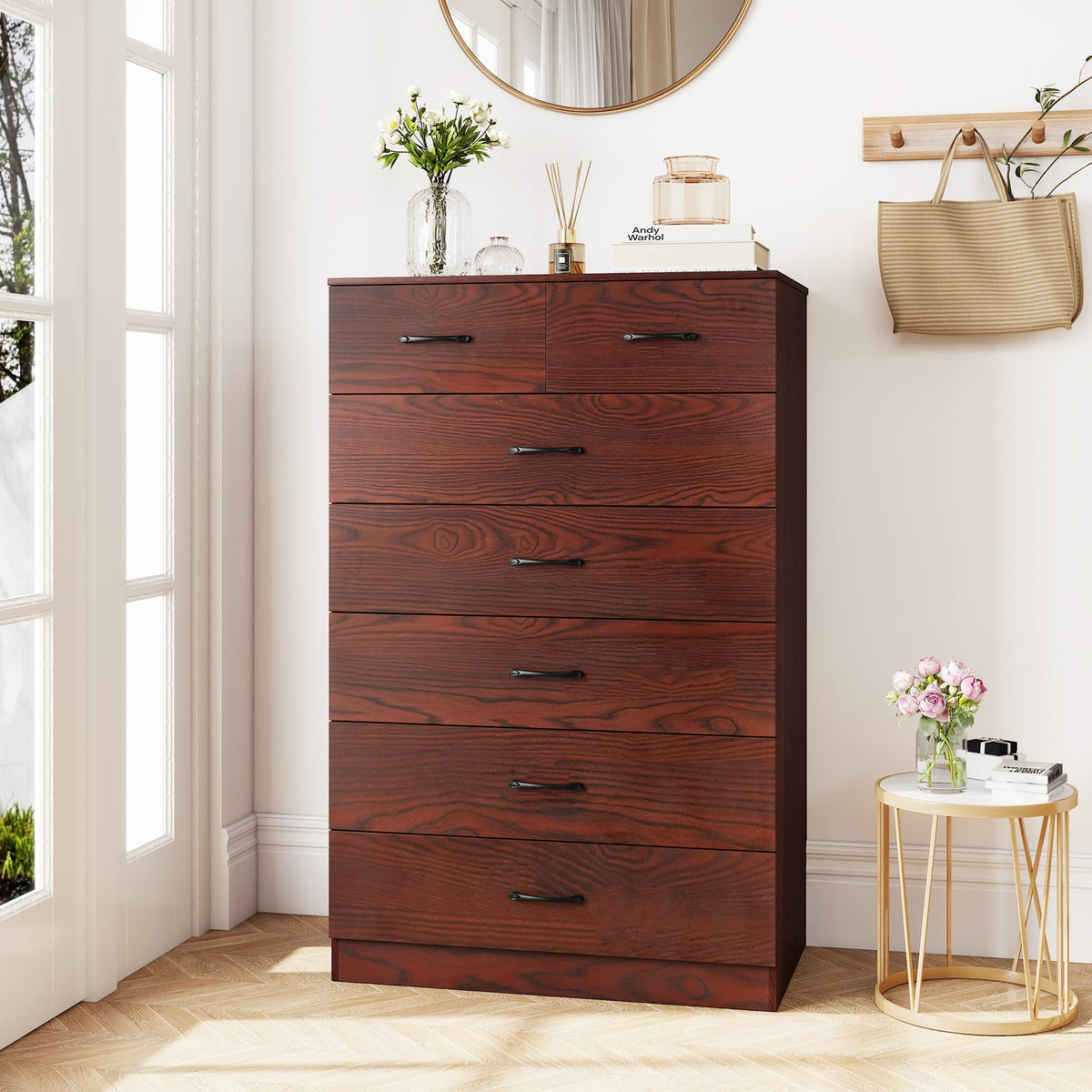 Wooden Chest of Drawers 7-Drawer White/Brown (min order qty 2)-Dressers & Chests-DECOROLALA
