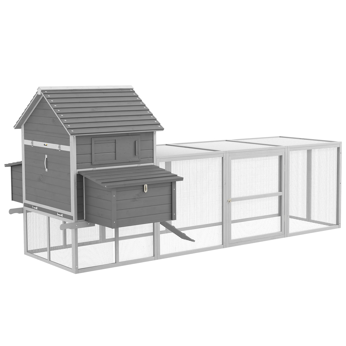 Wooden Chicken Coop with Nesting Box and Run - Grey Fir Wood-Small Animals-DECOROLALA