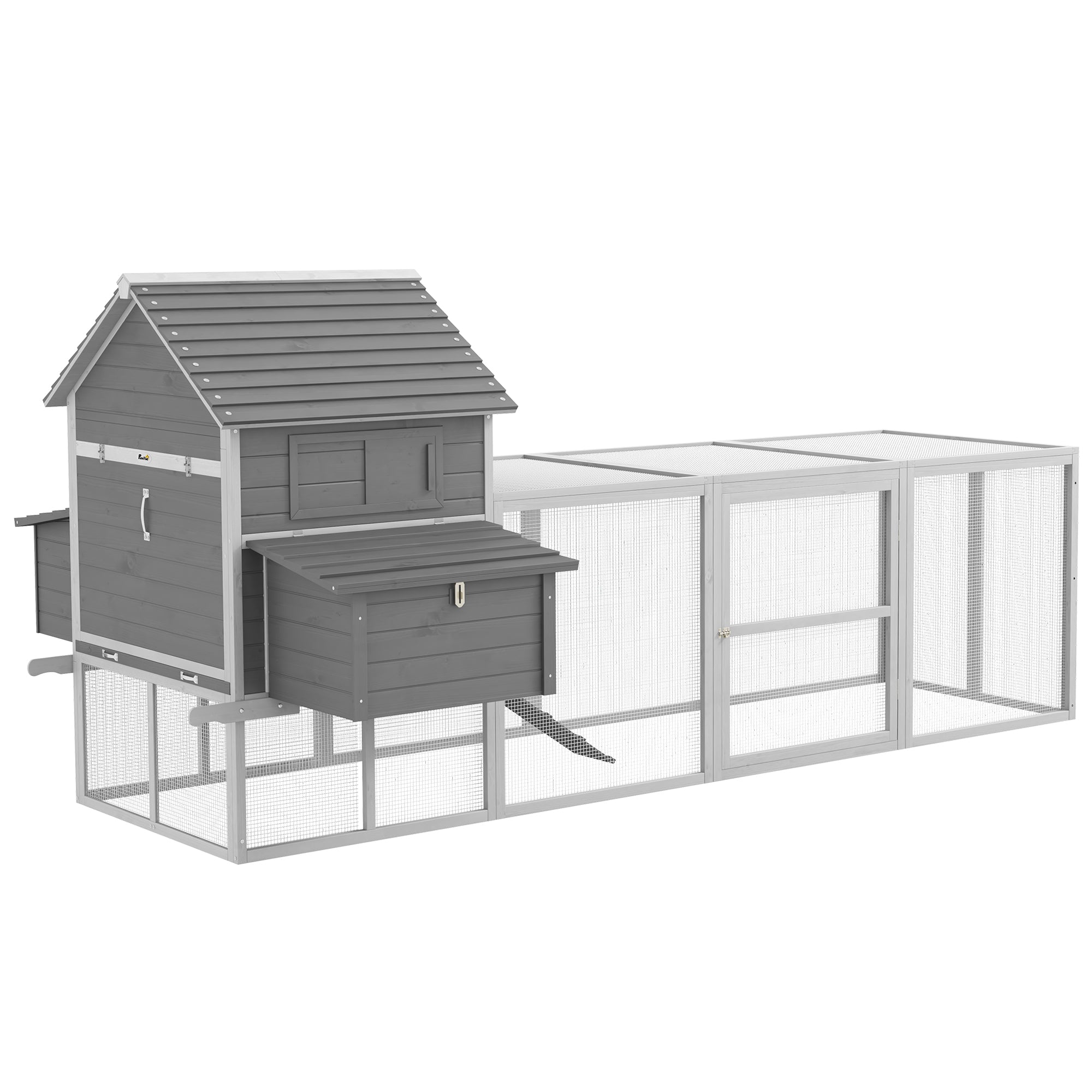 Wooden Chicken Coop with Nesting Box and Run - Grey Fir Wood-Small Animals-DECOROLALA