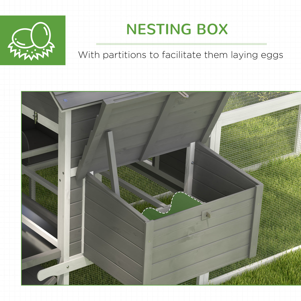 Wooden Chicken Coop with Nesting Box and Run - Grey Fir Wood-Small Animals-DECOROLALA