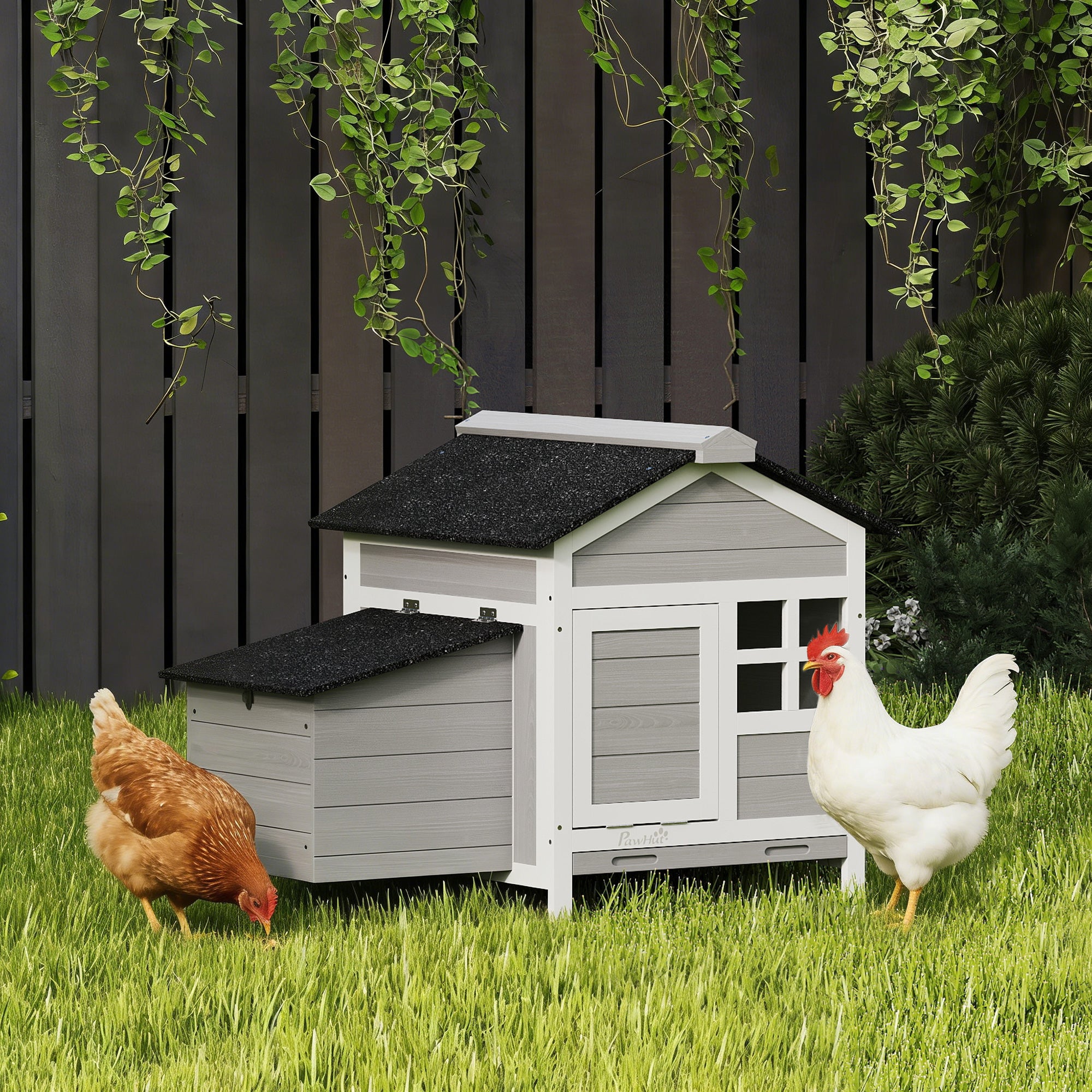 Wooden Chicken Coop with Nesting Box and Tray - 36" Grey Fir Wood-Small Animals-DECOROLALA