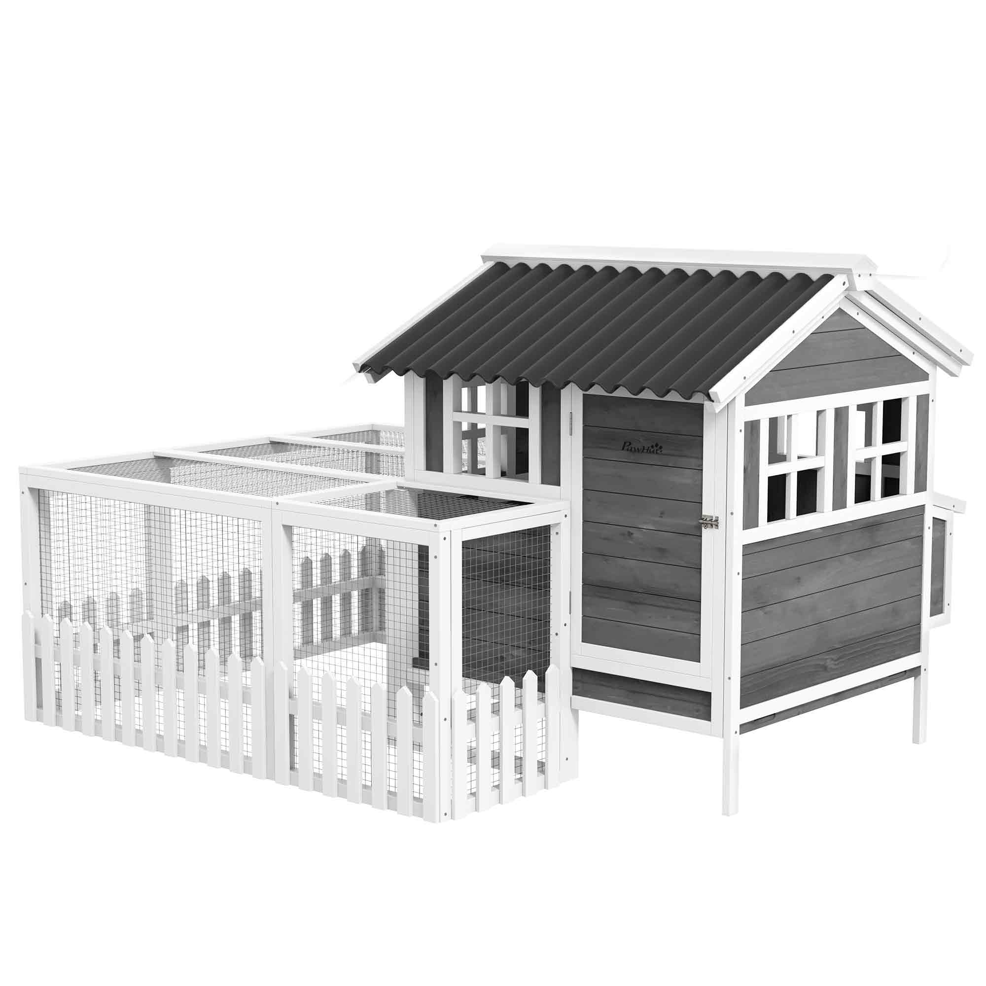 Wooden Chicken Coop with Run - Charcoal Grey Fir Wood 68" W-Small Animals-DECOROLALA