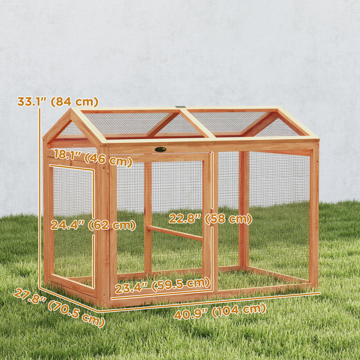 Wooden Chicken Run - Orange Fir Wood Outdoor Coop with Perch-Small Animals-DECOROLALA