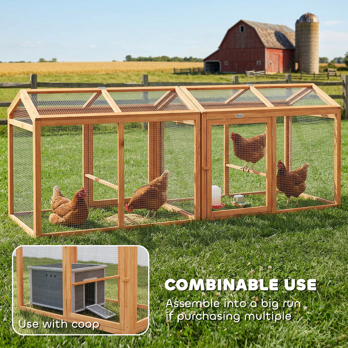 Wooden Chicken Run - Orange Fir Wood Outdoor Coop with Perch-Small Animals-DECOROLALA