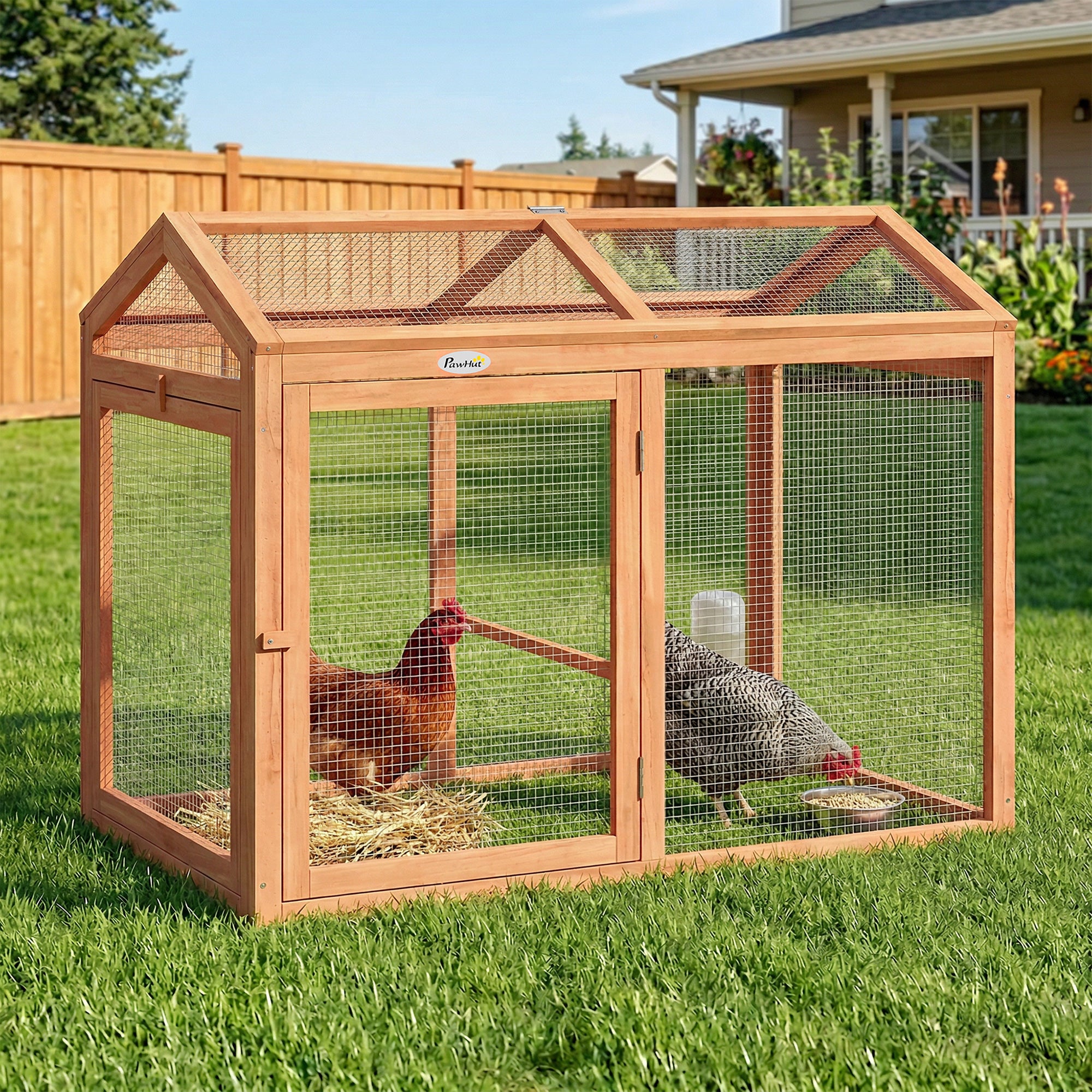 Wooden Chicken Run - Orange Fir Wood Outdoor Coop with Perch-Small Animals-DECOROLALA