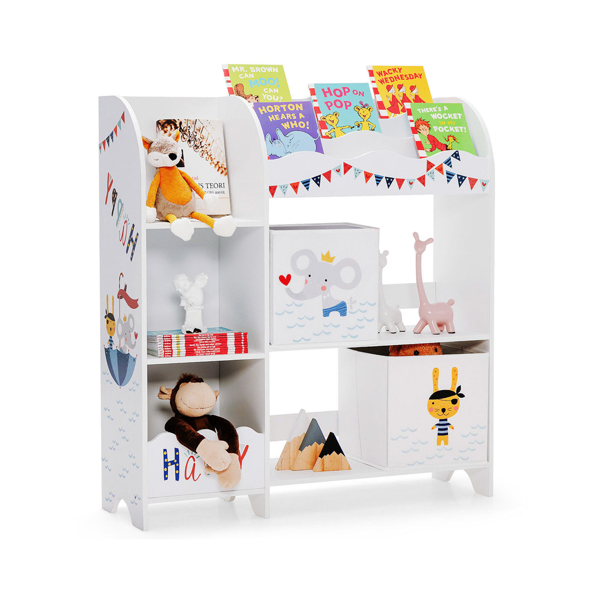 Wooden Children Storage Cabinet with Storage Bins-Kids Storage-DECOROLALA