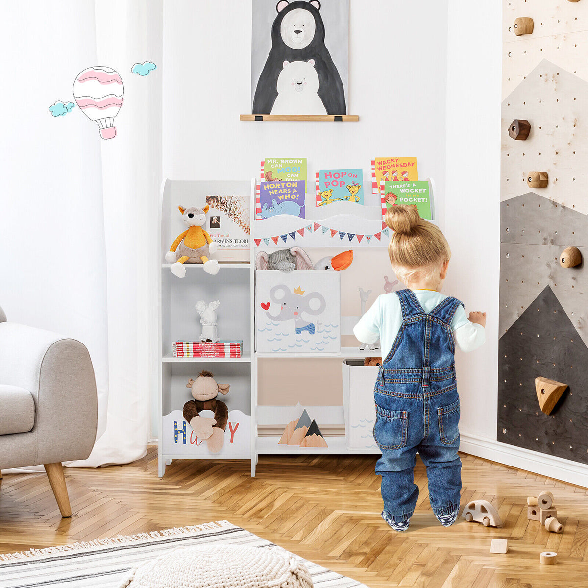 Wooden Children Storage Cabinet with Storage Bins-Kids Storage-DECOROLALA