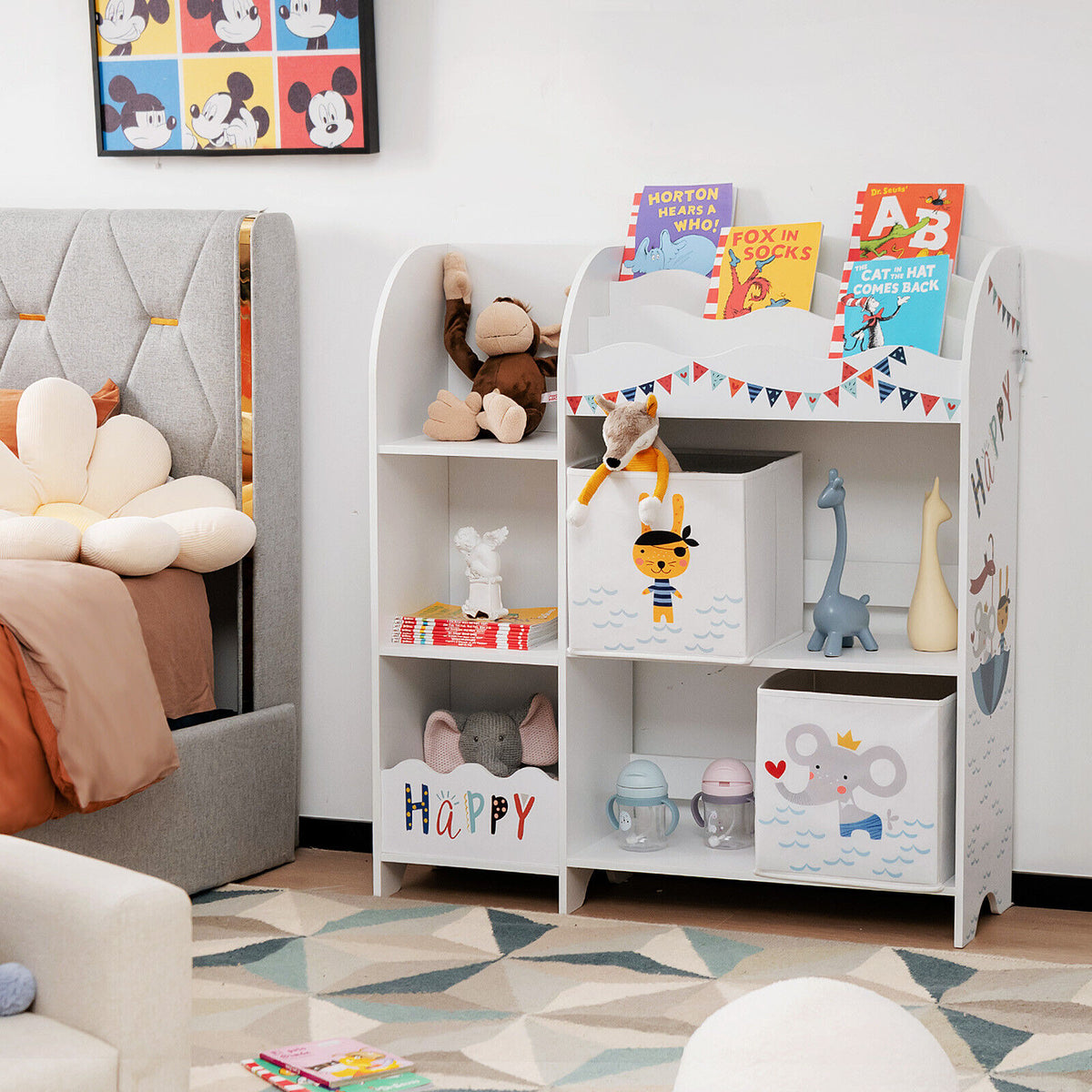 Wooden Children Storage Cabinet with Storage Bins-Kids Storage-DECOROLALA