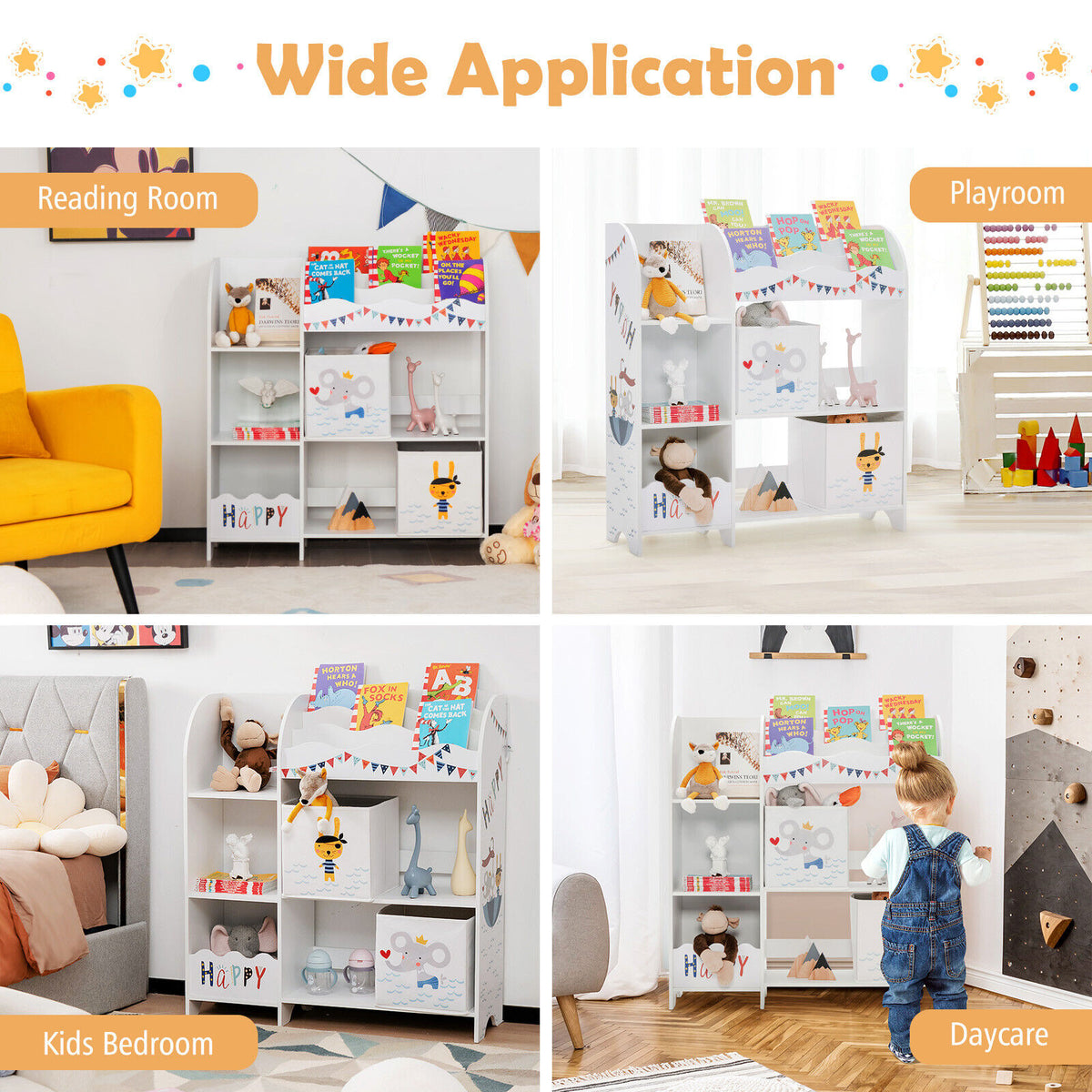 Wooden Children Storage Cabinet with Storage Bins-Kids Storage-DECOROLALA