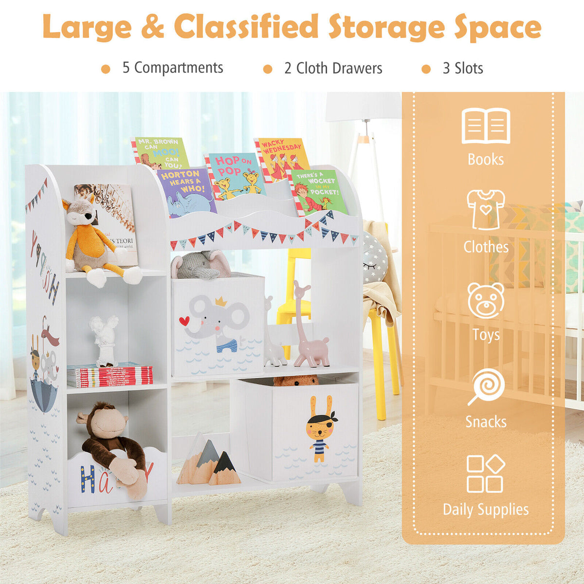 Wooden Children Storage Cabinet with Storage Bins-Kids Storage-DECOROLALA