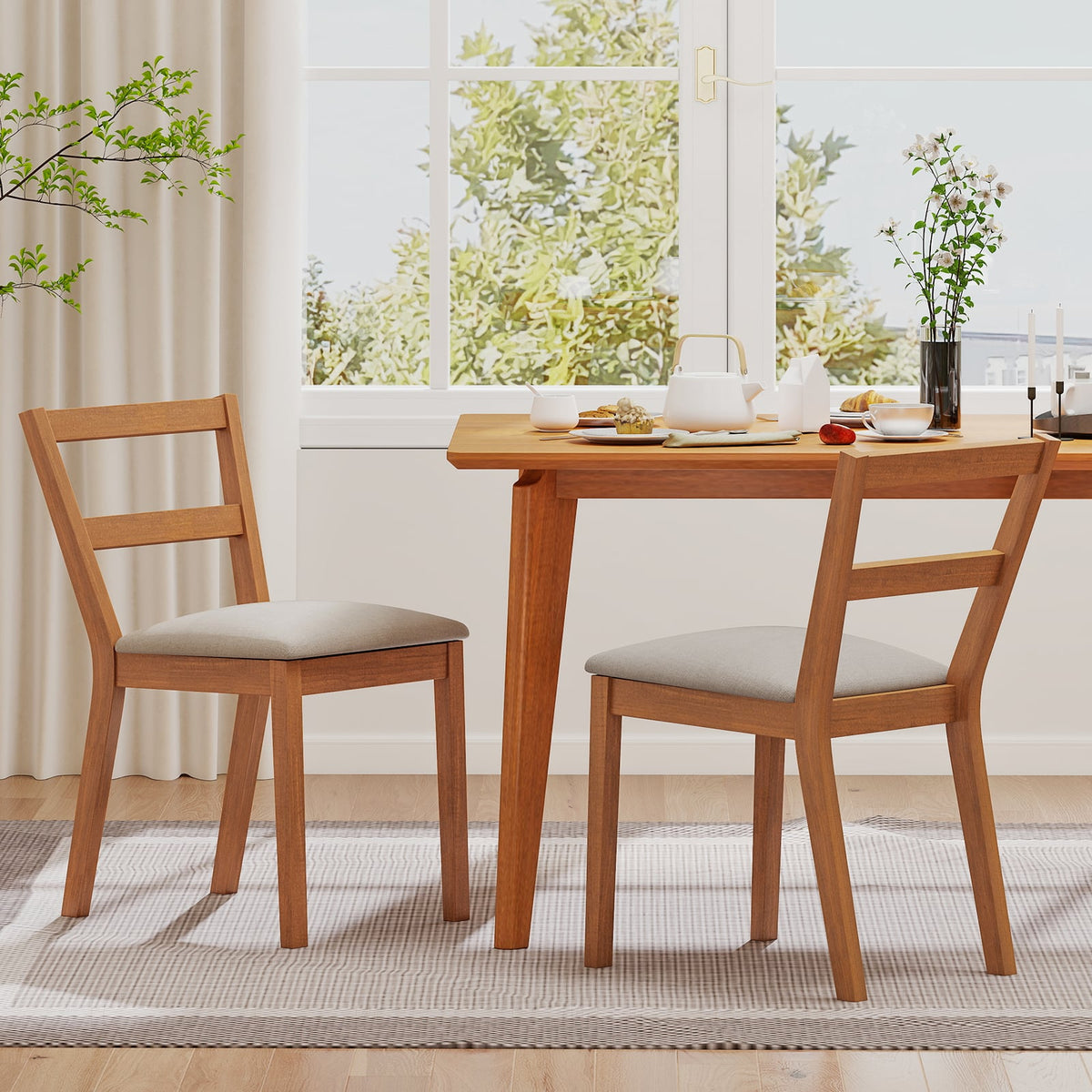 Wooden Dining Chair Set of 2 Farmhouse Kitchen Chair with Upholstered Seat-Brown-Dining Chairs-DECOROLALA