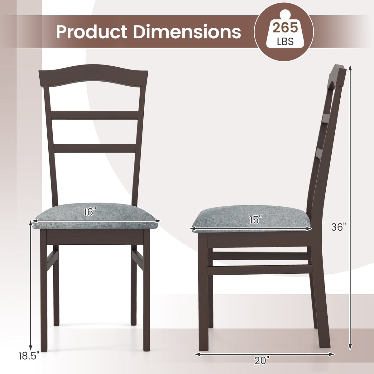 Wooden Dining Chair Set of 2 Linen Fabric Upholstered Kitchen Chairs Farmhouse Side Accent Chairs-Dining Chairs-DECOROLALA