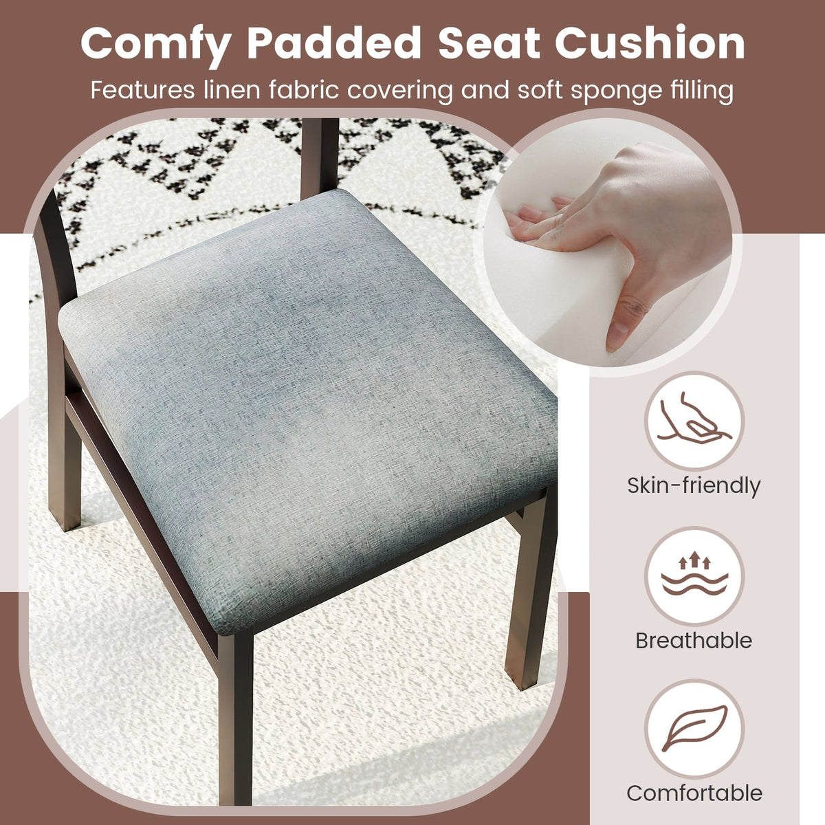 Wooden Dining Chair Set of 2 Linen Fabric Upholstered Kitchen Chairs Farmhouse Side Accent Chairs-Dining Chairs-DECOROLALA