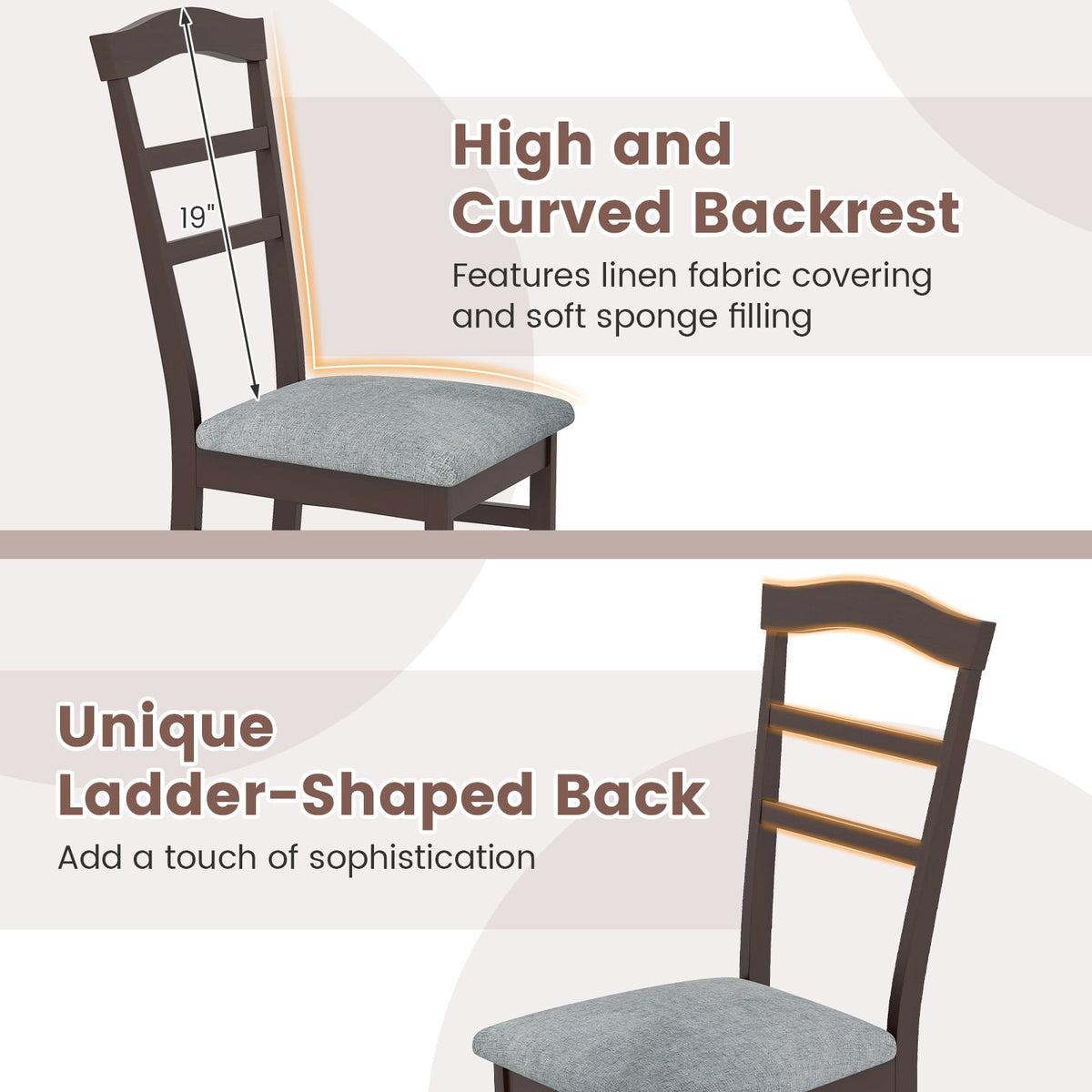 Wooden Dining Chair Set of 2 Linen Fabric Upholstered Kitchen Chairs Farmhouse Side Accent Chairs-Dining Chairs-DECOROLALA