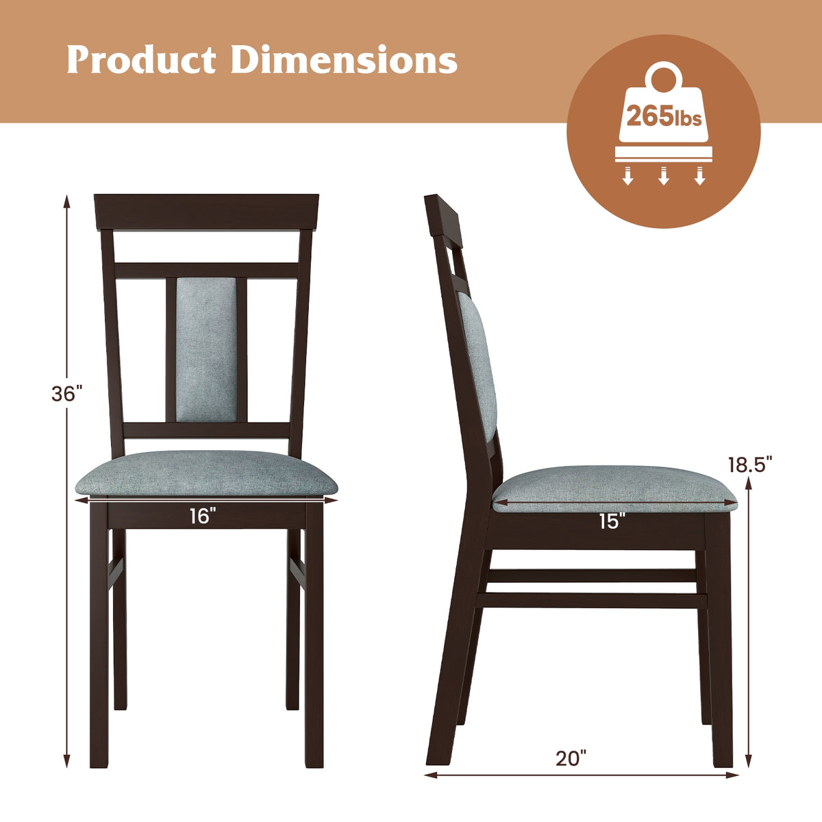 Wooden Dining Chair Set of 2 Linen Fabric Upholstered Kitchen Chairs with Rubber Wood Frame-Dining Chairs-DECOROLALA