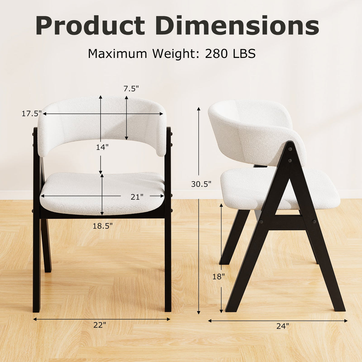 Wooden Dining Chair Set of 2 Mid-Century Modern Sherpa Upholstered Kitchen Dining Room Chairs-Black-Dining Chairs-DECOROLALA