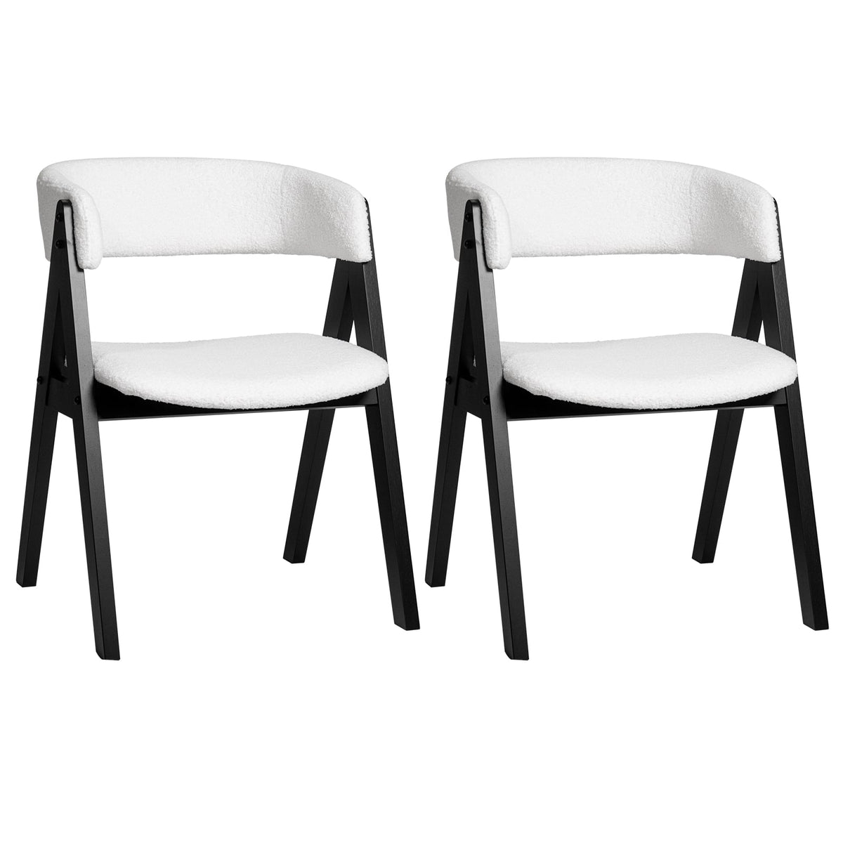 Wooden Dining Chair Set of 2 Mid-Century Modern Sherpa Upholstered Kitchen Dining Room Chairs-Black-Dining Chairs-DECOROLALA