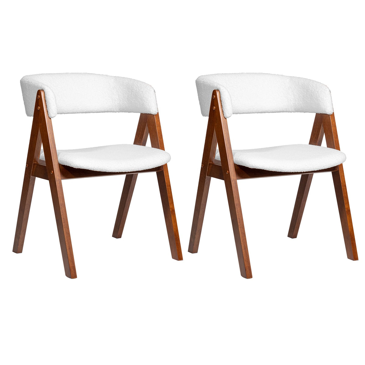 Wooden Dining Chair Set of 2 Mid-Century Modern Sherpa Upholstered Kitchen Dining Room Chairs-Walnut-Dining Chairs-DECOROLALA