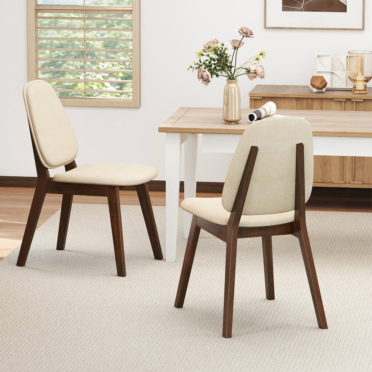 Wooden Dining Chair Set of 2 Mid-Century Modern Upholstered Side Armless Chair-Brown-Dining Chairs-DECOROLALA