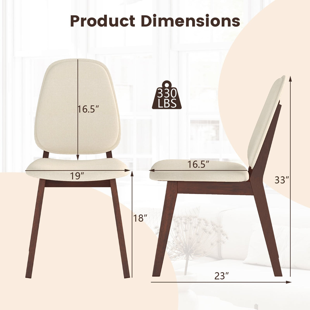 Wooden Dining Chair Set of 2 Mid-Century Modern Upholstered Side Armless Chair-Brown-Dining Chairs-DECOROLALA