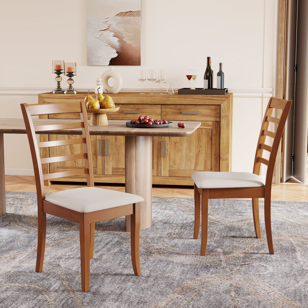 Wooden Dining Chair Set of 2 Modern Upholstered Kitchen Chair-Beige-Dining Chairs-DECOROLALA
