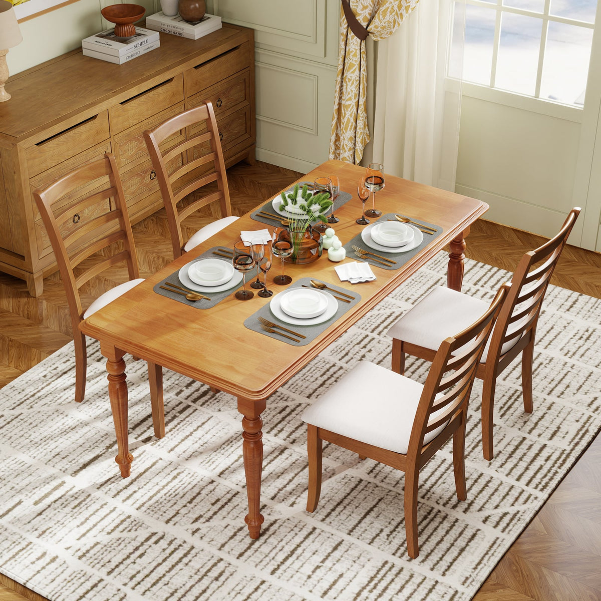 Wooden Dining Chair Set of 2 Modern Upholstered Kitchen Chair-Beige-Dining Chairs-DECOROLALA