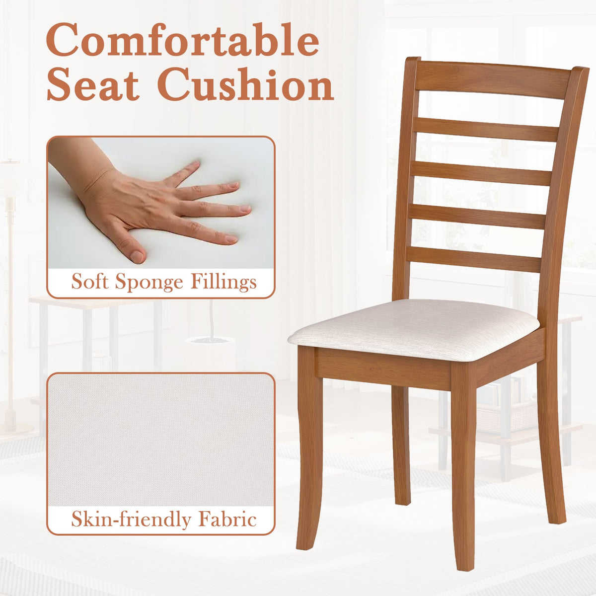 Wooden Dining Chair Set of 2 Modern Upholstered Kitchen Chair-Beige-Dining Chairs-DECOROLALA