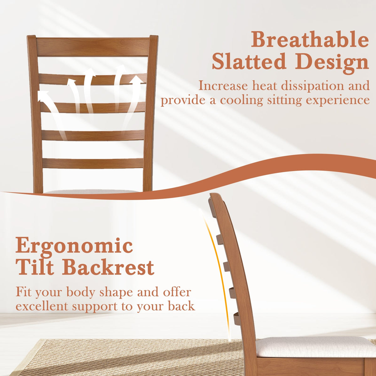 Wooden Dining Chair Set of 2 Modern Upholstered Kitchen Chair-Beige-Dining Chairs-DECOROLALA