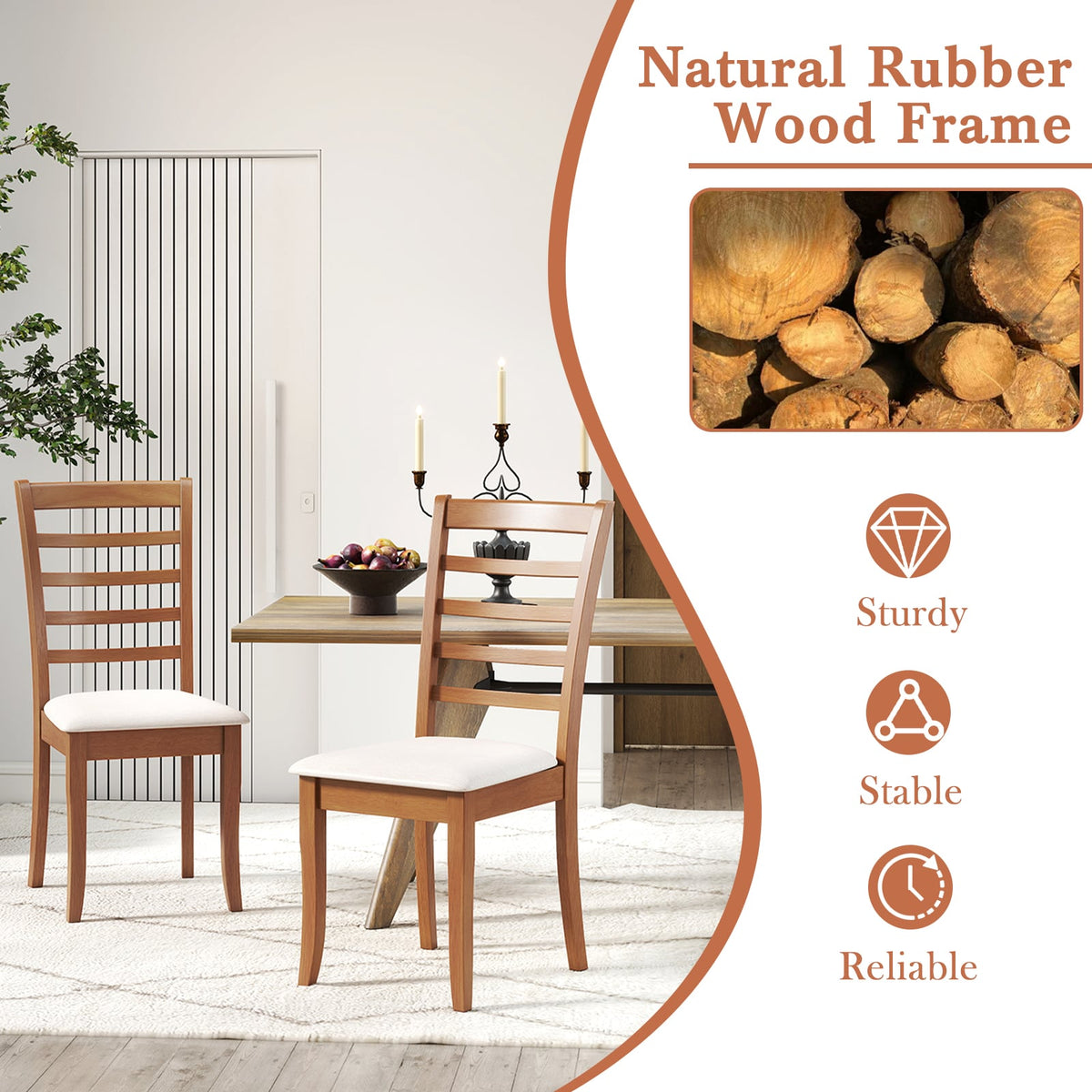 Wooden Dining Chair Set of 2 Modern Upholstered Kitchen Chair-Beige-Dining Chairs-DECOROLALA