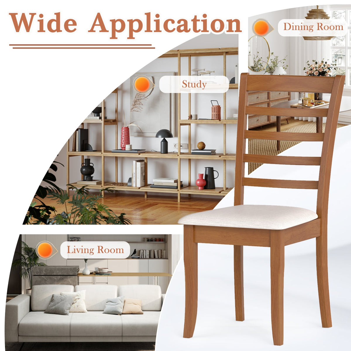 Wooden Dining Chair Set of 2 Modern Upholstered Kitchen Chair-Beige-Dining Chairs-DECOROLALA