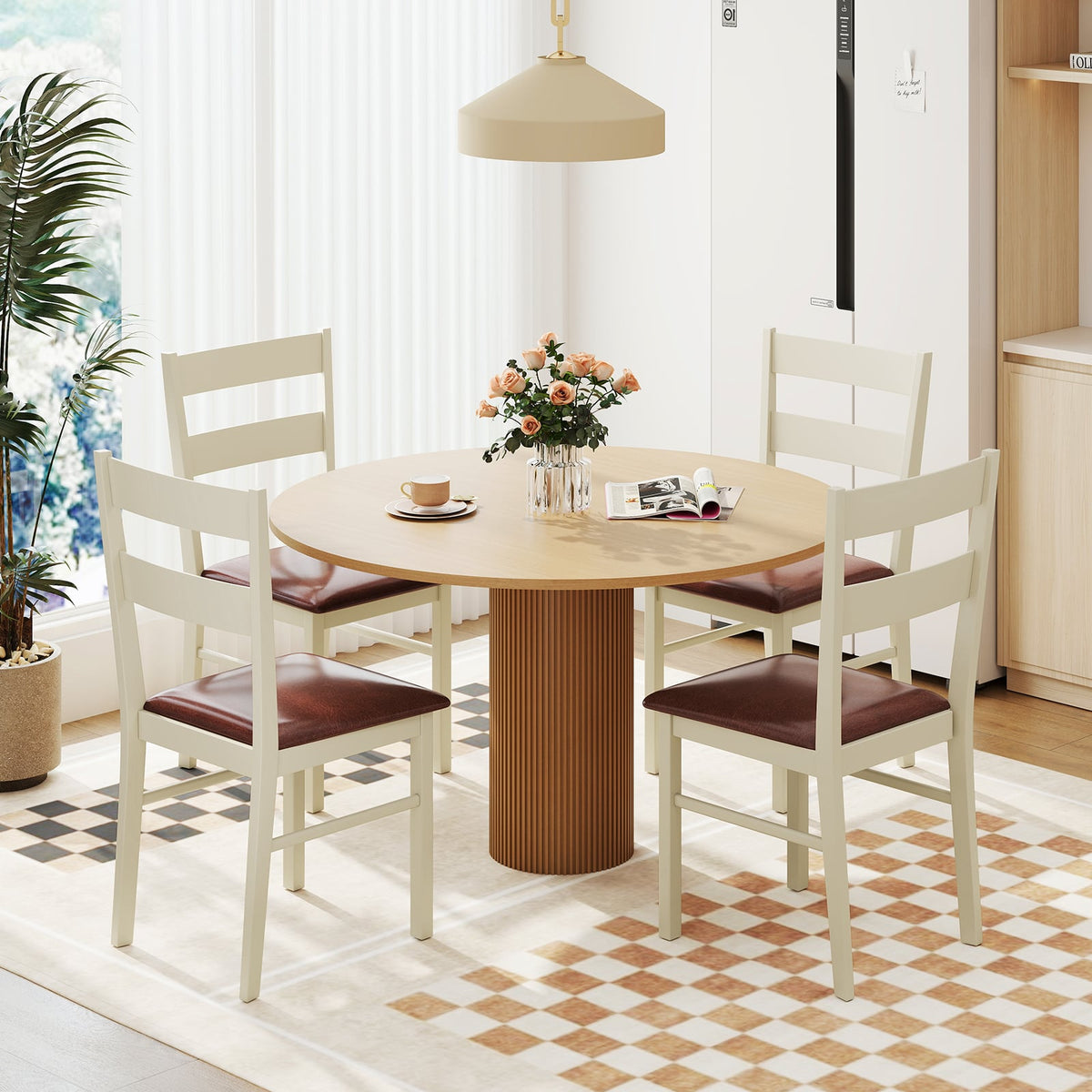Wooden Dining Chair Set of 2 PU Leather Upholstered Kitchen Armless Chairs-White-Dining Chairs-DECOROLALA