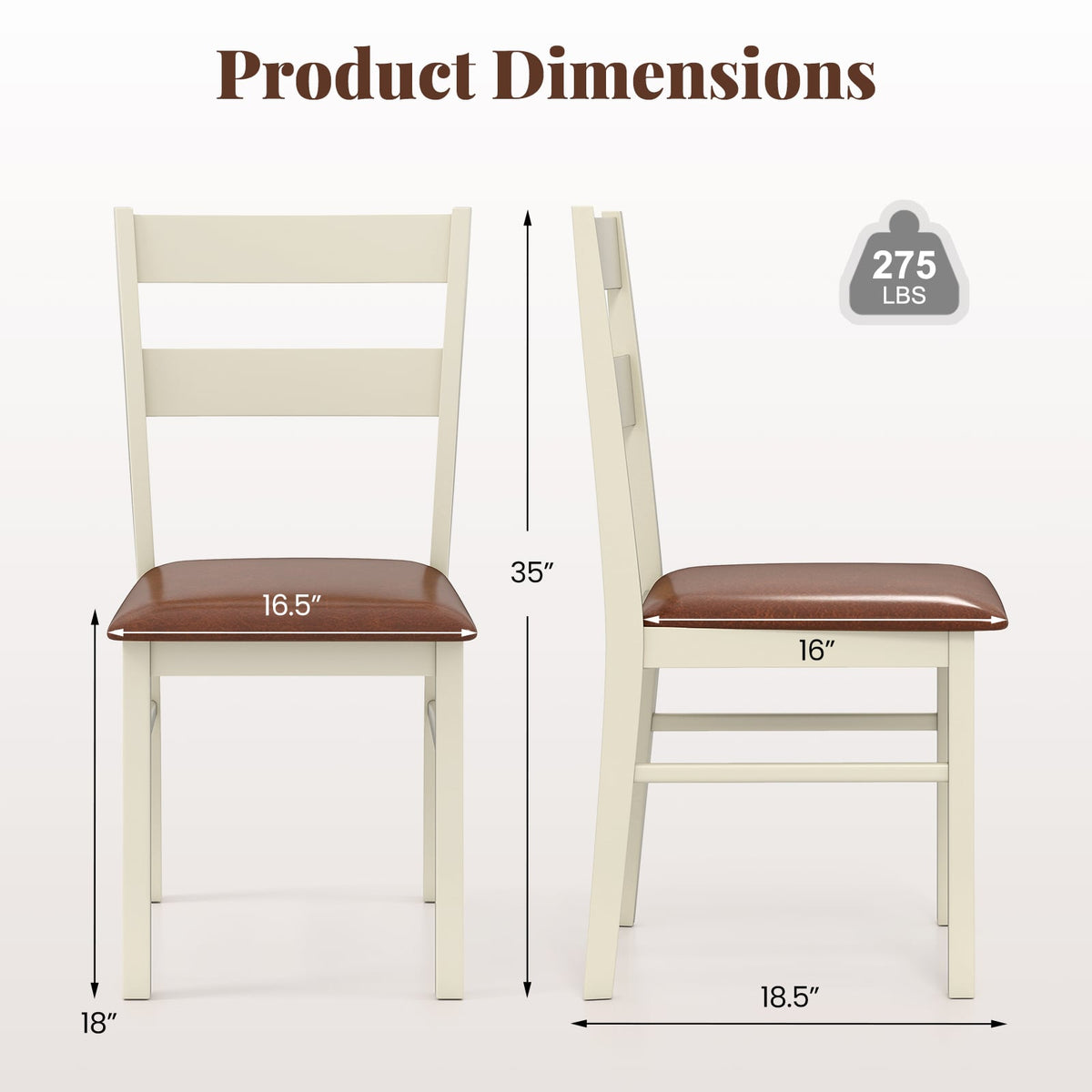 Wooden Dining Chair Set of 2 PU Leather Upholstered Kitchen Armless Chairs-White-Dining Chairs-DECOROLALA