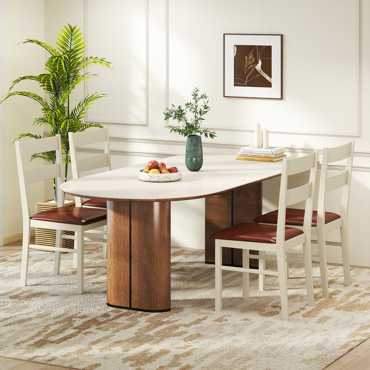 Wooden Dining Chair Set of 2 PU Leather Upholstered Kitchen Armless Chairs-White-Dining Chairs-DECOROLALA