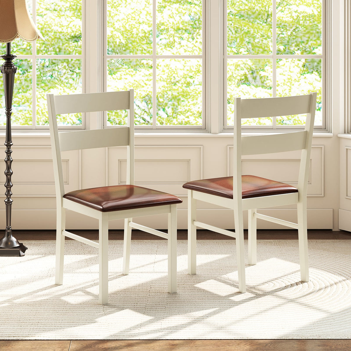 Wooden Dining Chair Set of 2 PU Leather Upholstered Kitchen Armless Chairs-White-Dining Chairs-DECOROLALA