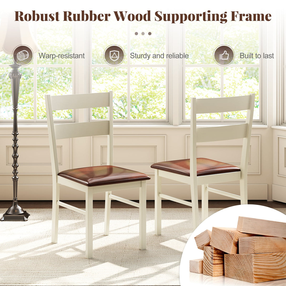 Wooden Dining Chair Set of 2 PU Leather Upholstered Kitchen Armless Chairs-White-Dining Chairs-DECOROLALA