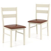 Wooden Dining Chair Set of 2 PU Leather Upholstered Kitchen Armless Chairs-White-Dining Chairs-DECOROLALA