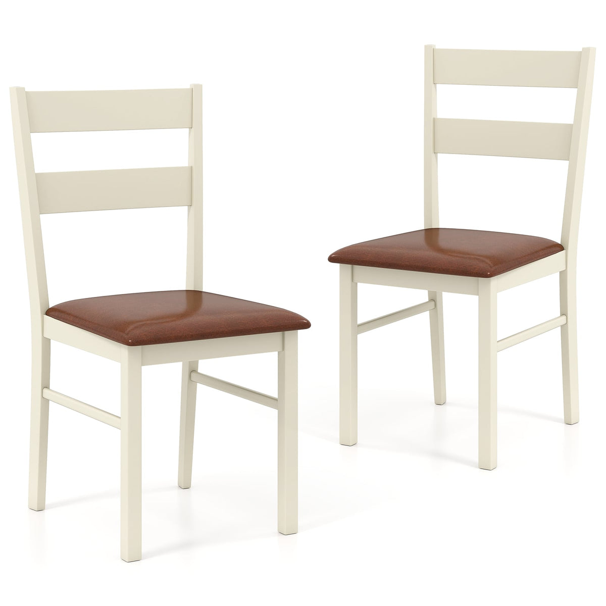 Wooden Dining Chair Set of 2 PU Leather Upholstered Kitchen Armless Chairs-White-Dining Chairs-DECOROLALA