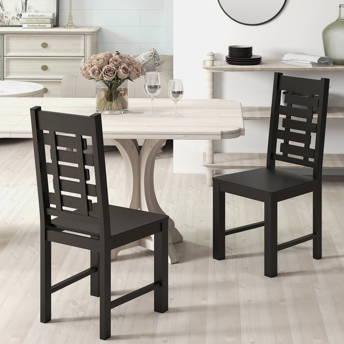 Wooden Dining Chair Set of 2 Solid Rubber Wood Kitchen Chairs-Black-Dining Chairs-DECOROLALA