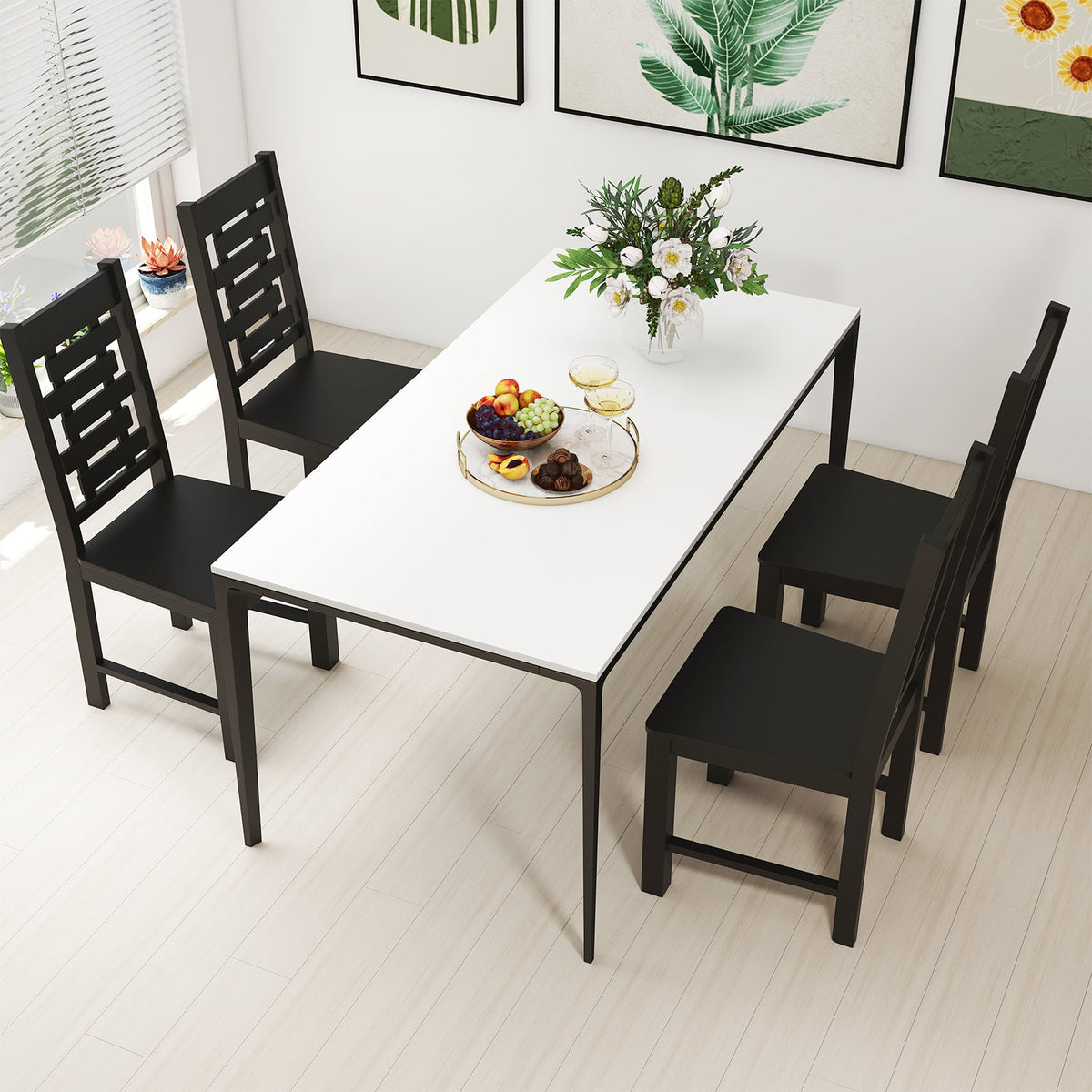 Wooden Dining Chair Set of 2 Solid Rubber Wood Kitchen Chairs-Black-Dining Chairs-DECOROLALA
