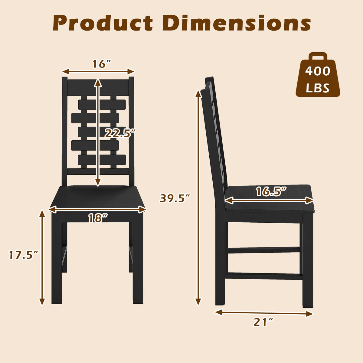 Wooden Dining Chair Set of 2 Solid Rubber Wood Kitchen Chairs-Black-Dining Chairs-DECOROLALA
